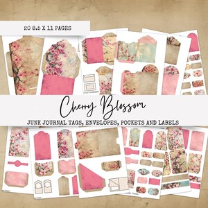 Trousse de journal indésirable Fleurs de cerisier | kit de journal indésirable vintage | Carnet de bord imprimable