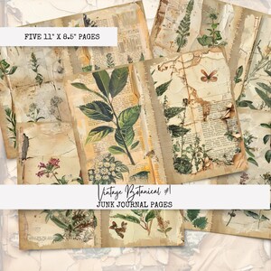 Vintage Botanical Junk Journal Pages #1.  Botanicals Junk Journal Kit. Printable Junk Journal.