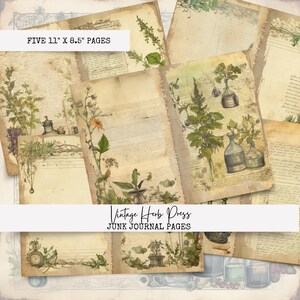 Pagine di diario Vintage Herb Vintage Junk. Kit di diario Vintage Botanical Junk. Neutro. Diario Junk stampabile.