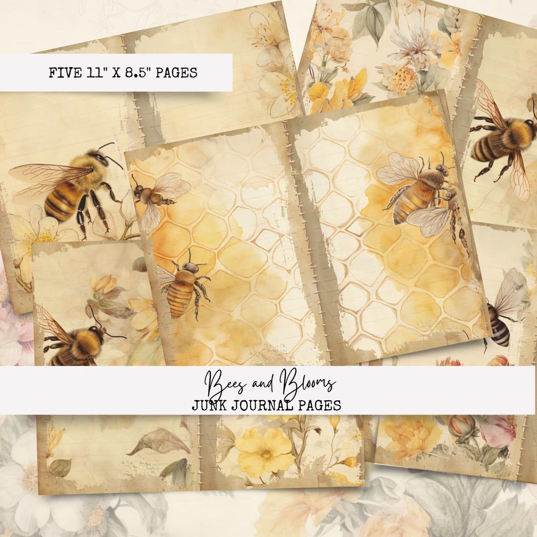 Bees & Blooms Junk Journal Pages | Vintage Botanical | Neutral ...