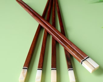 Handmade Rosewood Chopsticks, Mother-of-pearl Inlaid with 2 Sides Chopstick, Wooden Chopstick, Gift for Mom and Dad