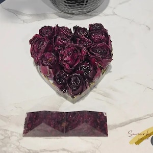 Preserved Rose Heart Epoxy Resin | Floral Resin Heart Keepsake | Dried Flower Art | Anniversary Gift For Wife | Heart Memorial Gift