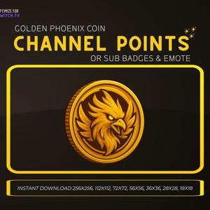 Golden Phoenix Coin Twitch Channel Point Icon | Twitch Sub Badge | Gold Emote | Kick Badge | Discord Coin Icon | Fire Bird Token