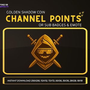 Golden Shadow Coin Twitch Channel Point Icon, Sub Badge, Emote - Cool Gamer Token for Discord, Kick, Streaming, Digital Download
