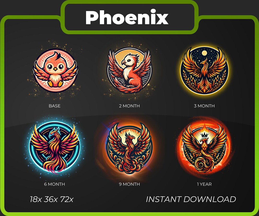 Phoenix Evolution Badges: Twitch, Youtube, Discord, Kick (digital ...