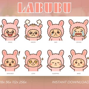 Labubu Twitch Emotes Pack: Pink Bunny Streamer Emotes (Digital Download