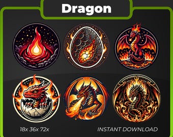 May include: Six different illustrations of dragons in various poses, including a dragon emerging from an egg, a dragon breathing fire, and a dragon with its wings spread. The illustrations are all in a cartoon style and feature bright colors, such as red, orange, and yellow.