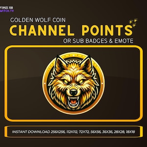 Golden Wolf Coin Twitch Channel Point Icon, Sub Badge, Emote - Wolf Discord Emote, Streaming Assets, Gaming, Emoji, Sticker, Loyalty Badge