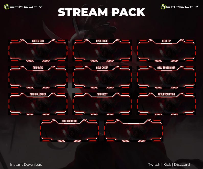 Devil Rings Overlay Oni Demon Stream Overlay Pack | Dark Warrior Twitch Screens | Red ...