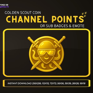 Golden Scout Coin | Twitch Channel Point Icon | Sub Badge, Emote | Golden Coin | Loyalty Badge, Golden Points, Channel Coin, Streamer Assets