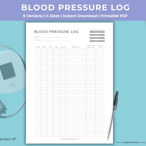 Plantilla imprimible de registro de presión arterial definitivo, seguimiento diario de la presión arterial, cuadro de presión arterial, preferido por el médico, tamaño A4/A5/carta