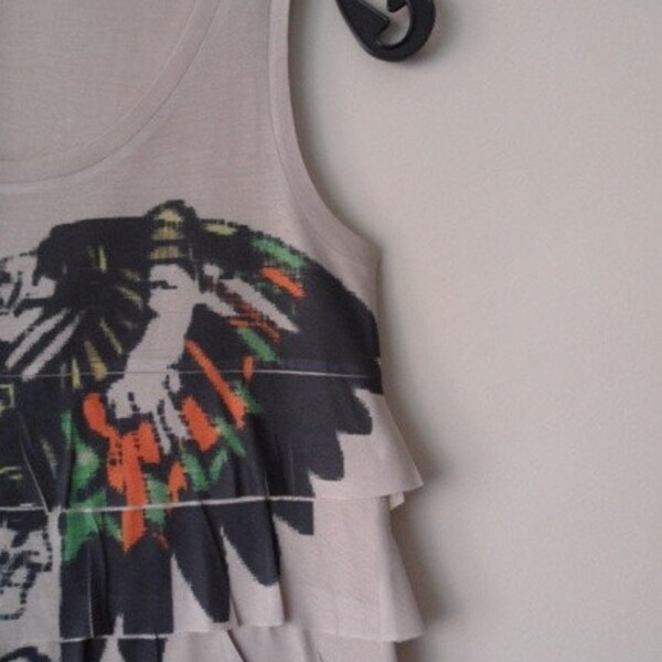 only L - XL sizes available American Indian Frilled Special Design Women Top one side printed