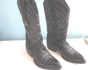 Used Los Altos Men's Black Genuine Goat Ring Western Cowboy Boot