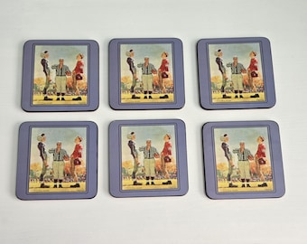 Vintage Six Pimpernel Coasters Ft Norman Rockwell's 1950 Painting Coin Toss