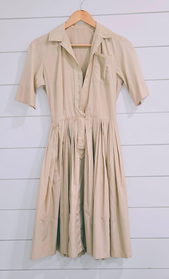 shirtwaist midi dress Green Cotton Midi Shirtwaist Dress - Fit & Flare Button-Up | Xiaolizi 3450