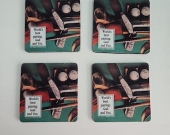 Vintage Novelty Rubber Golf Themed Coasters Set Of 4 90s Era 4x4"