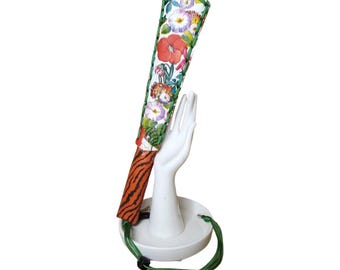 Tiger Beat- Genuine Leather Flexible Paddle with vintage Tiger and Floral print.