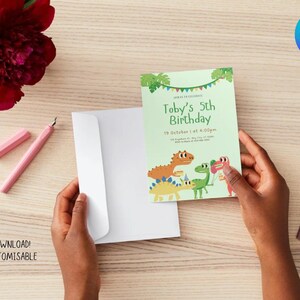 Dinosaur Birthday Invitation Template | Editable Kids Party Invite | Instant Download | Dino Birthday Evite | Printable Invite Canva