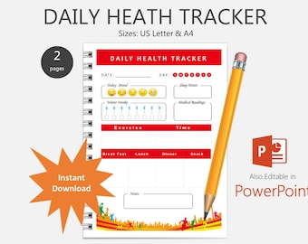 Daily Health Tracker-planner, fitnessdoelen stellen (PowerPoint- en pdf-download)