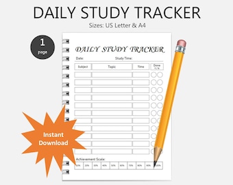 Daily Study Tracker Template: Student Study Log, Students worksheet, Academic Productivity