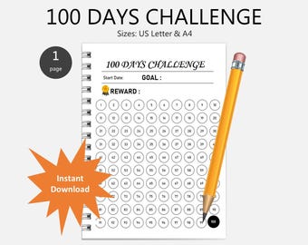 100 Day Challenge Tracker | Habit & Goal Planner (Digital Download)