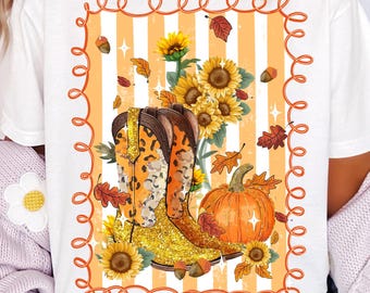 Fall Cowgirl Boots PNG: Western Autumn Sunflower Design (Digital Download)