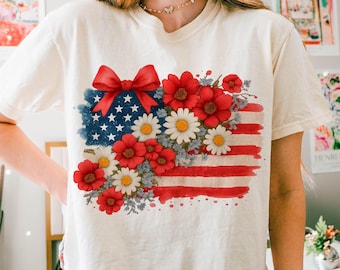 Floral American Flag PNG: Coquette Bow, 4th of July (Digital Download)