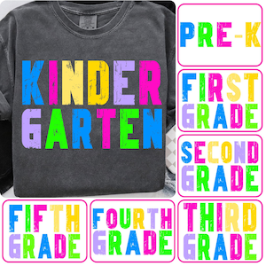 Preppy Back to School Floral Bundle PNG, First Day of School Designs, Kindergarten to Third Grade, Retro Teacher Shirt Neon Sublimation