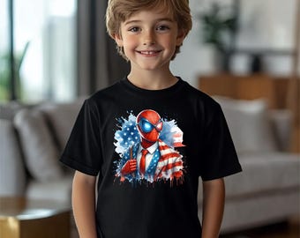 4th of July Kids T-Shirt, Memorial Day Shirt, Patriotic Shirt, Independence Day Tee, Funny USA Youth Shirt, Spiderman Fan Gift For Kids