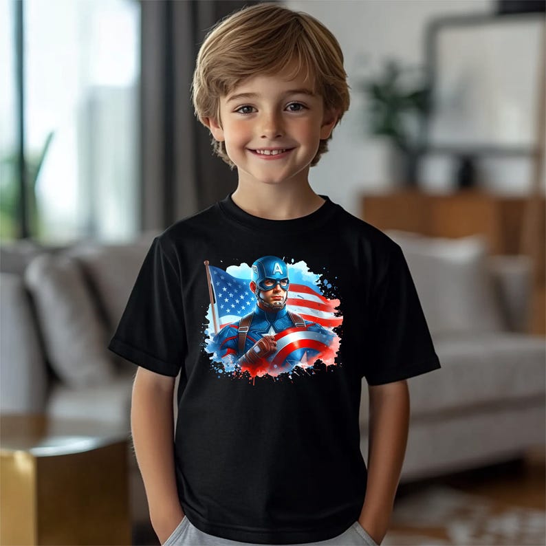 Camiseta del 4 de julio para niños, camiseta patriótica de EE. UU., camiseta del Día de la Independencia, camiseta del 4 de julio, camiseta juvenil de Marvel, camiseta infantil del Capitán América imagen 1