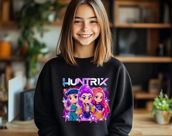 Custom Kpop Demon Hunters Sweatshirt or Hoodie, Huntrix Girl Youth Sweatshirt, Kpop Idol Group Kids Sweatshirt, Mira, Rumi, Joey Sweatshirt
