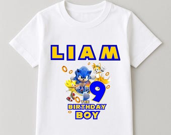 Personalized Sonic Birthday Shirt, Custom Name, Birthday Boy Tee