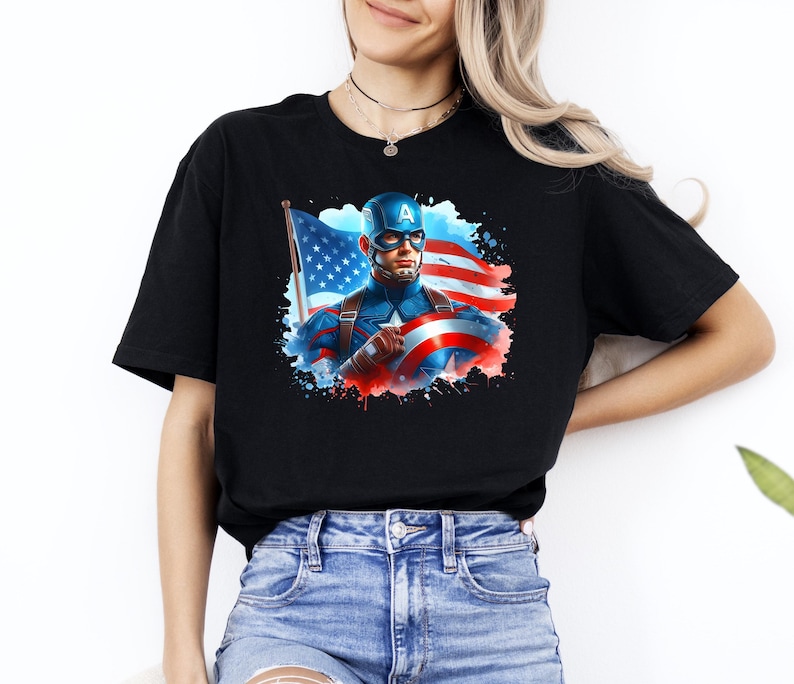 4th of July T-Shirt, Independence Day Shirt, Memorial Day Shirt, Patriotic Tee, Marvel Captain America T-shirt, USA Captain America Fan Gift image 1