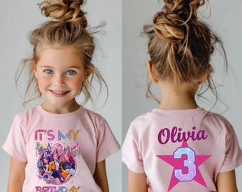 Custom Kpop Birthday Girl Shirt, Personalized Huntrix Fan Tee, Birthday Demon Kid's Top