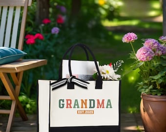 Grandma Est. Tote Bag, Personalized Grandma Bag, Grandma Tote, Canvas Tote Bag, Grandma Tote Bag, Gift For Grandma, New Grandma,Gift for Mom