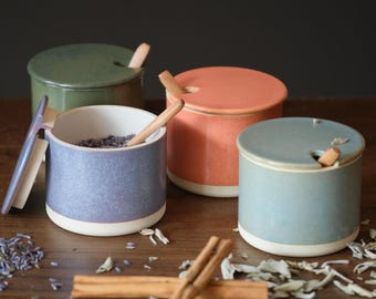 Salt Cellar with Lid and Spoon – Sugar Bowl, Spice Container, Handmade Ceramics