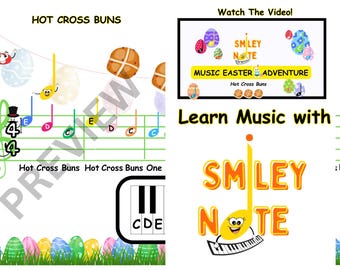 HOT CROSS BUNS - Bladmuziek voor kinderen - Muzieknoten in g-sleutel - Very Easy Piano