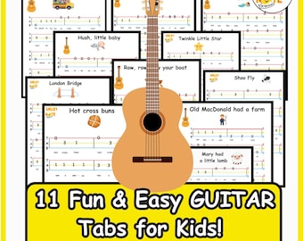 Tablaturas de guitarra fáciles para niños: 11 canciones con tablaturas para principiantes de 3 cuerdas (PDF imprimible)
