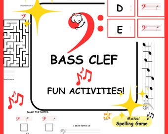 Leer de bassleutel Muzieknoten – Activiteitenbundel + Flashcards - Muziekafdrukbare items