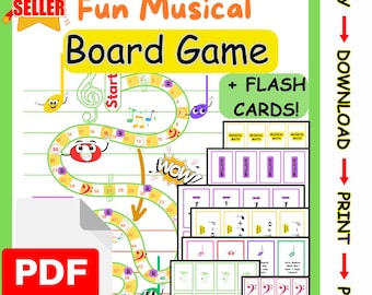 Music Theory Board Game – Fun Music Learning for Kids – Treble & Bass Clef, Rhythm Flashcards – Printable PDF