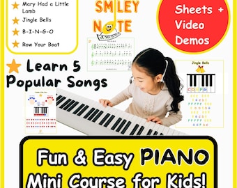 Canciones de piano divertidas y fáciles para niños / Aprende 5 canciones con partituras imprimibles + video / Canciones de piano para principiantes en PDF (de 4 a 7 años)