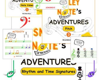E-boeken muziektheorie met smiley-noot voor kinderen BUNDEL – Leer notenwaarden, rusttijden, maatsoorten en toonhoogte | Leuke muziek leren voor beginners