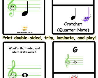 G-sleutelmuziek-flashcards: leer muzieknoten en hun waarden - afdrukbare muziek