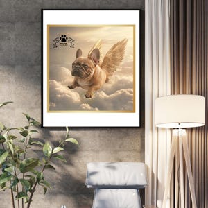 Custom Pet Memorial Portrait with Angel Wings – Dog Heaven Wall Art – Personalized Pet Loss Gift – Golden Wings Pet Remembrance Print.