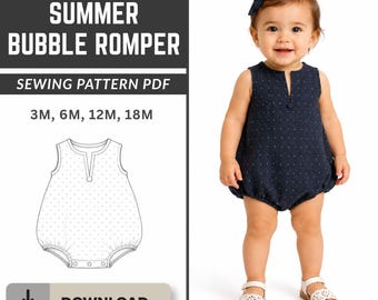 Baby Bubble Romper Symönster PDF, Ärmlös Spädbarnsbyxa Handledning, Sommar Babyflickkläder Direkt Nedladdning För Småbarn