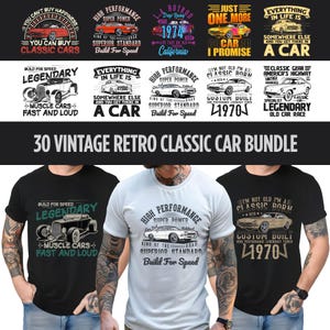 30 Vintage Hotrod Car T-Shirt Design Bundle | Retro Classic Car PNGs for Apparel, Merch & Print on Demand