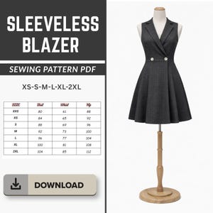 Sleeveless Blazer Dress Sewing Pattern PDF | Instant Digital Download