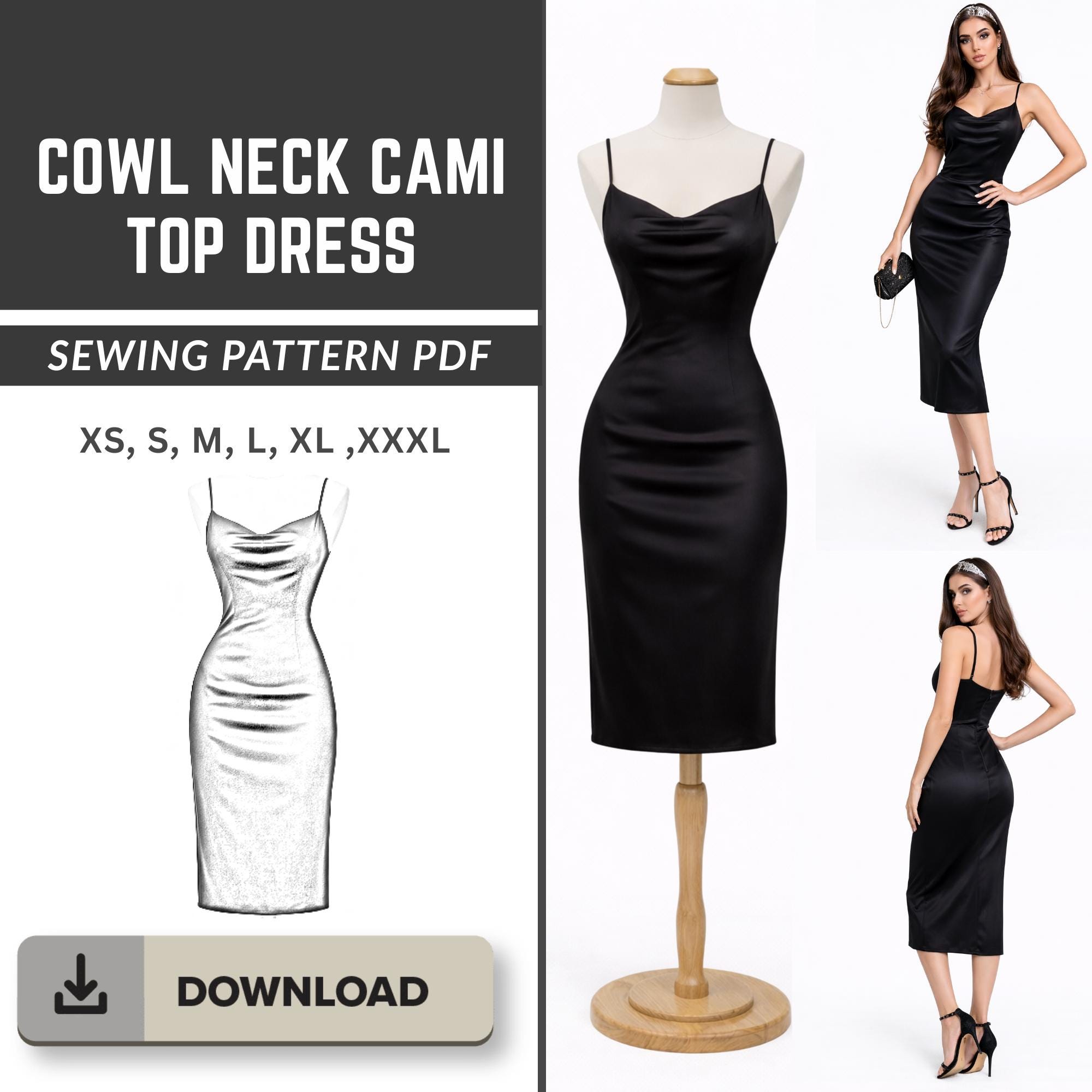 satin cowl neck dress pattern Nellia Dress | DIY High Cowl Neck Sleeveless Satin Midi Dress