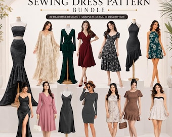 20 Dress Sewing Patterns Bundle PDF, Women's Maxi Midi Mini Dress Pattern Collection, Wrap Slip Gown Kaftan Sewing Templates