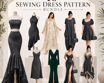 10 klänningsmönster i PDF-format, Boho Maxi Slip, sjöjungfru Kaftan, aftonklänning, DIY-kläder, digital nedladdning, dammönster